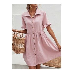SHEIN Frenchy Solid Button Front
Shirt Dress